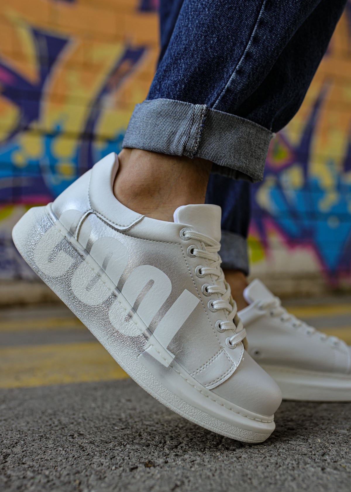 Hand-Painted Customized Sneakers for Men by Apollo Moda | Nestor COOL Silver